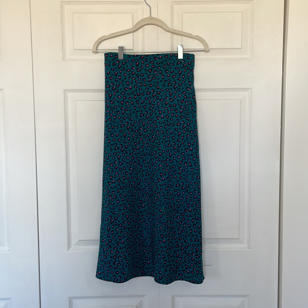 Green Cheetah Print Midi Skirt